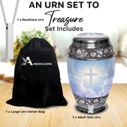 Heavenly Cross Aluminum Cremation urn Set – Large Adult & Necklace Keepsake Urn for Ashes, Handcrafted in India