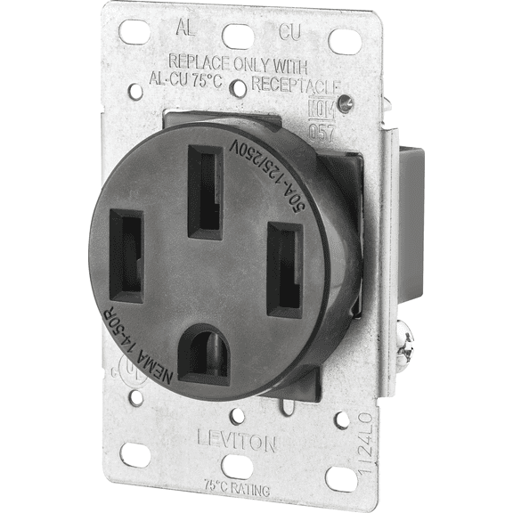 Leviton 50A Duplex Receptacle in Black — UL Listed for US Residential Electrical Code Compliance, Drop-in NEC-Standard Wiring