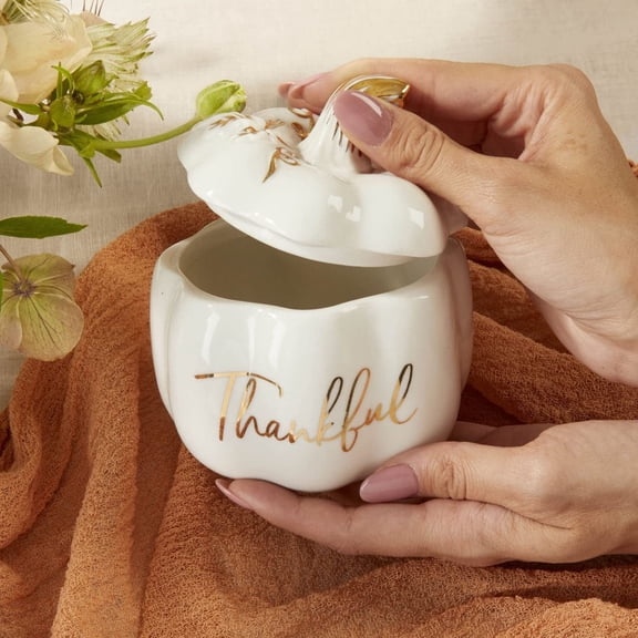 Kate Aspen 2PCS Thankful White Pumpkin, Decorative Bowls with Lids, Succulent Planter, Party Favor, Guest Gift Decor for Wedding, Bachelorette, Bridal Shower, Birthdays Parties