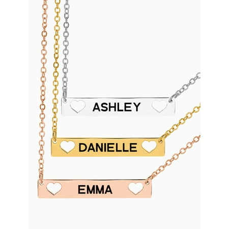 Next Day Shipping Personalized Name Bar Necklace with Cut-Out Hearts on Each End