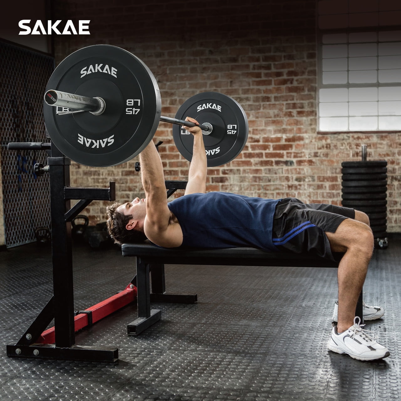 SAKAE Olympic Rubber Bumper Plates, 2-Inch Weight Plates Set with Steel Hub, Ideal for Weightlifting, CrossFit Equipment, Strength Training & Home Gym Workout, 160LB Set (10, 25 & 45LB Pairs)