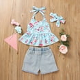 thumbnail image 2 of IROINNID Toddler Girl's Summer 3PCS Set Denim Shorts With Floral Halterneck Top, 2 of 9