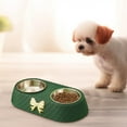thumbnail image 7 of Nebwoak Non-Slip Anti-Tip Pet Double Bowl Set - Stainless Steel Food & Water Bowls with Gold Bow, Grid Base for Small/Medium/Large Dogs & Cats, 7 of 7