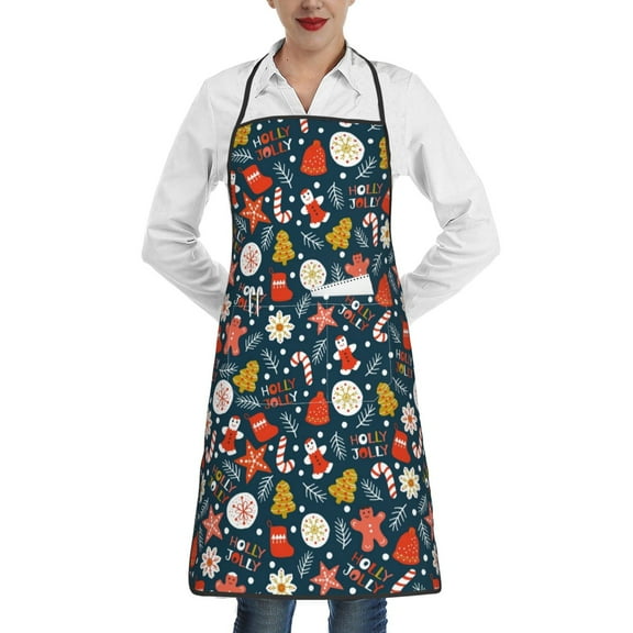 Disketp Holiday Christmas Cookies Kitchen Apron with adjustable Aprons for Women with Pockets Cooking Powder Pink Apron