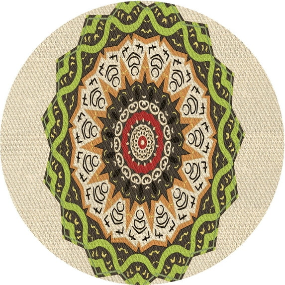 Ahgly Company Machine Washable Indoor Round Transitional Khaki Gold Area Rugs, 3' Round
