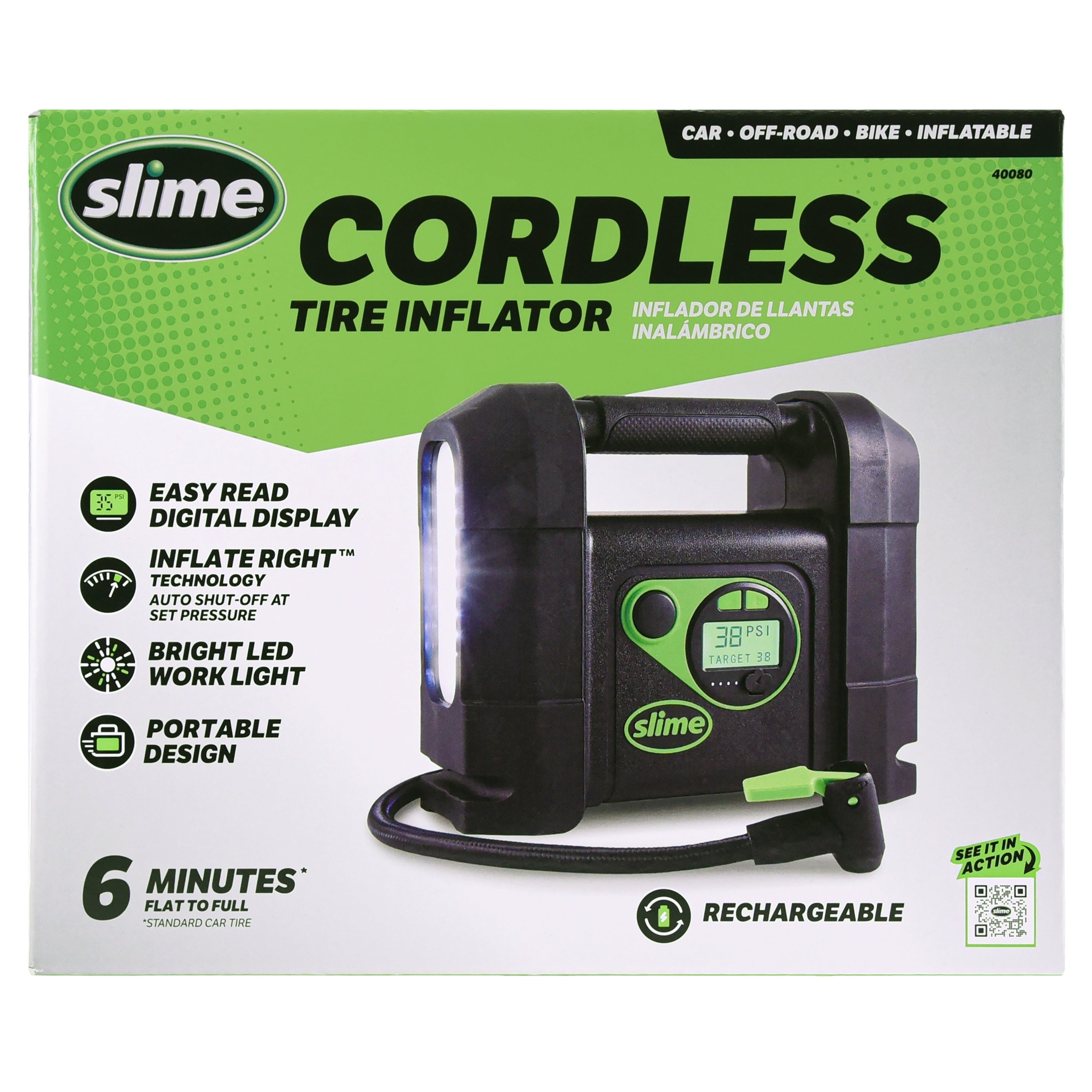 Slime 40080W Rechargeable Lithium Ion Battery Portable Tire Inflator