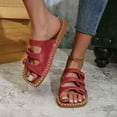 thumbnail image 3 of Xfvqtps Flat Sandals for Women Slide Open Square Toe Three Buckle Straps Leather Soft Sole Non Slip Breathable Beach Summer Slide Sandals Wine, 3 of 9