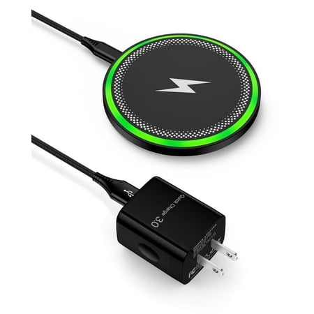 15W Fast Wireless Charger Pad with QC 3.0 Adapter & USB-C Braided Cable, Cargador Inalámbrico, Compatible with Samsung Galaxy S26 S25 Ultra S25+ S24, Google Pixel 10 Pro XL, Universal Qi Charging Sta