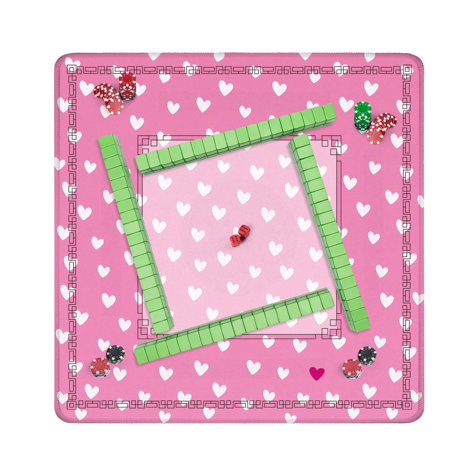 Mahjong Mat 31.5" x 31.5" Pink Heart White Red Hearts Soft Pink Non-Slip Noise Reduction American Mahjong Tiles Table Cover for Dominoes Poker Card Board Games Gift
