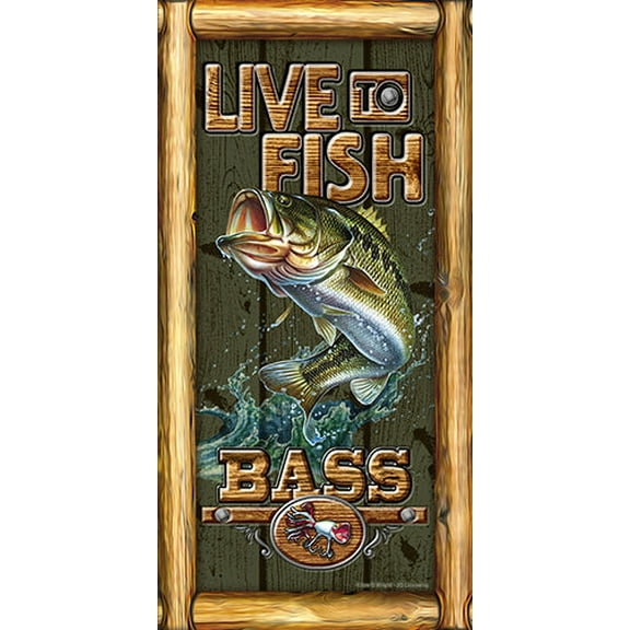 Live To Fish Bass Novelty Sign | Indoor/Outdoor | Funny Home Décor for Garages, Living Rooms, Bedroom, Offices | SignMission personalized gift Wall Plaque Decoration