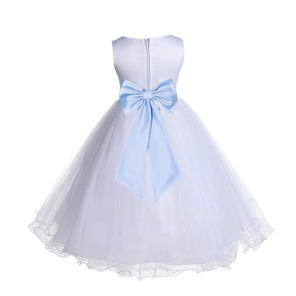 Ekidsbridal White Ice Blue Tulle Rattail Edge Flower Girl Dress Christening Formal Evening Gown for Photoshoots 829T M