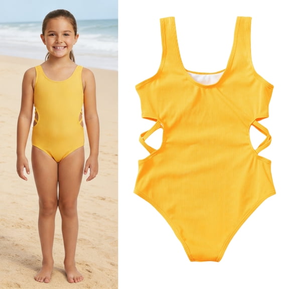 Swimsuit for Girls Cut Out 1 Piece Swimming Suits Quick Dry Summer Swimwear with Solid Color Girls Size 7-8 Years Swimsuit
