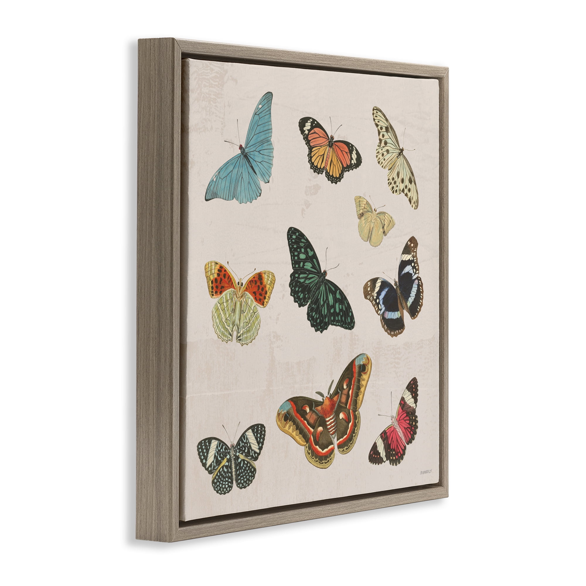 Stupell Industries Vintage Butterfly Flight Brown Framed Floater Canvas Wall Art, design by Dan Meneely
