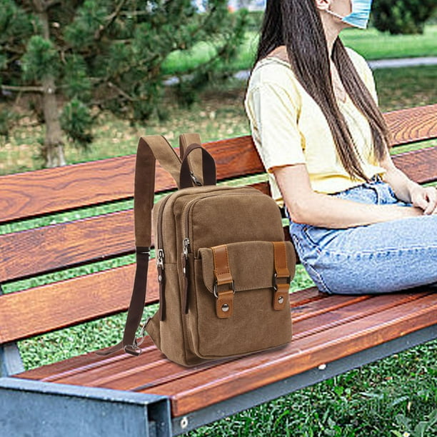 Mochila de lona para mujer mochila para ordenador para el trabajo deportes al aire libre fin de semana chica Cafe