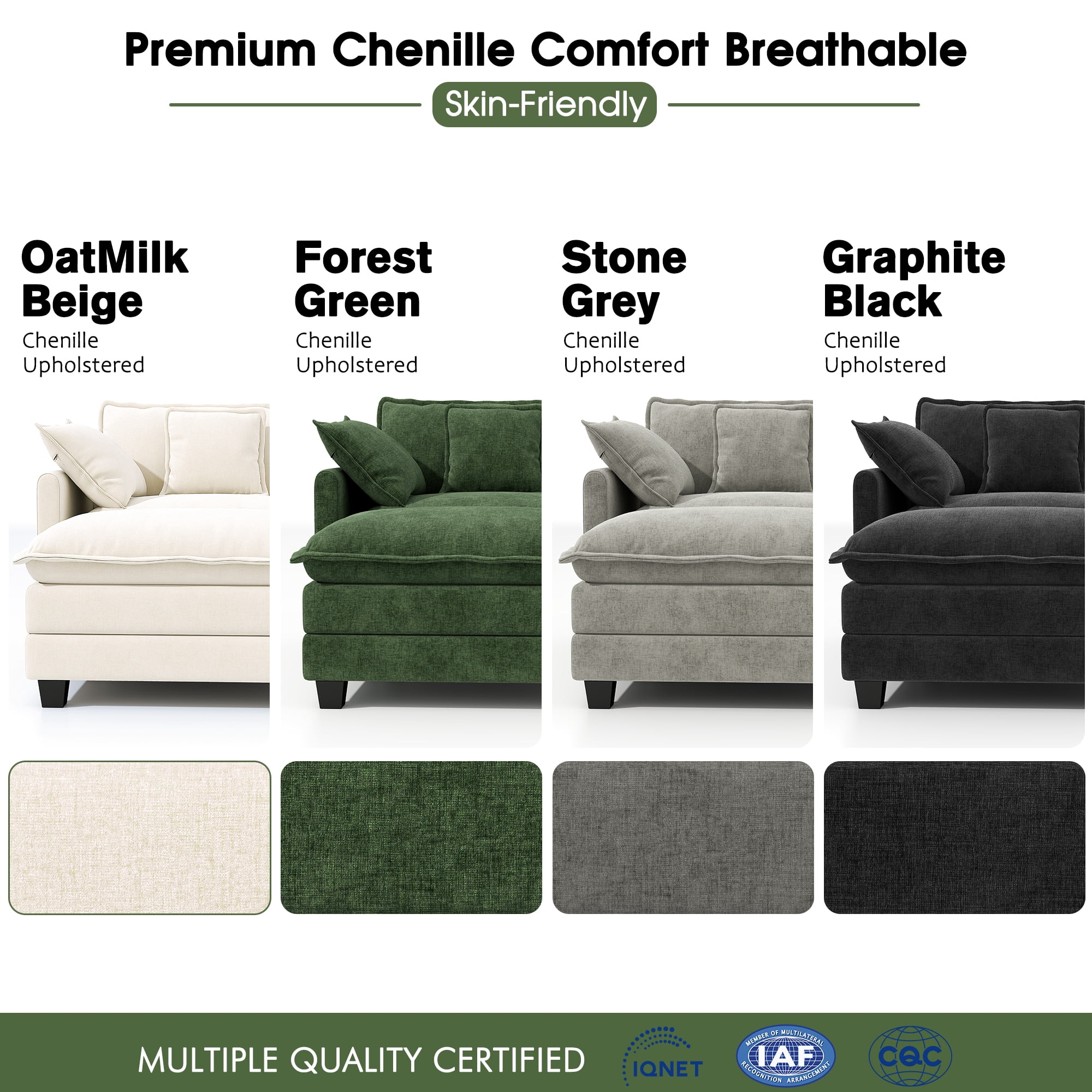 BedLuxury 76.7’’ Loveseat Sofa, Modern Chenille Sectional Sofa Cloud Couch for Living Room, Apartment, Office, 2-Seat, Green