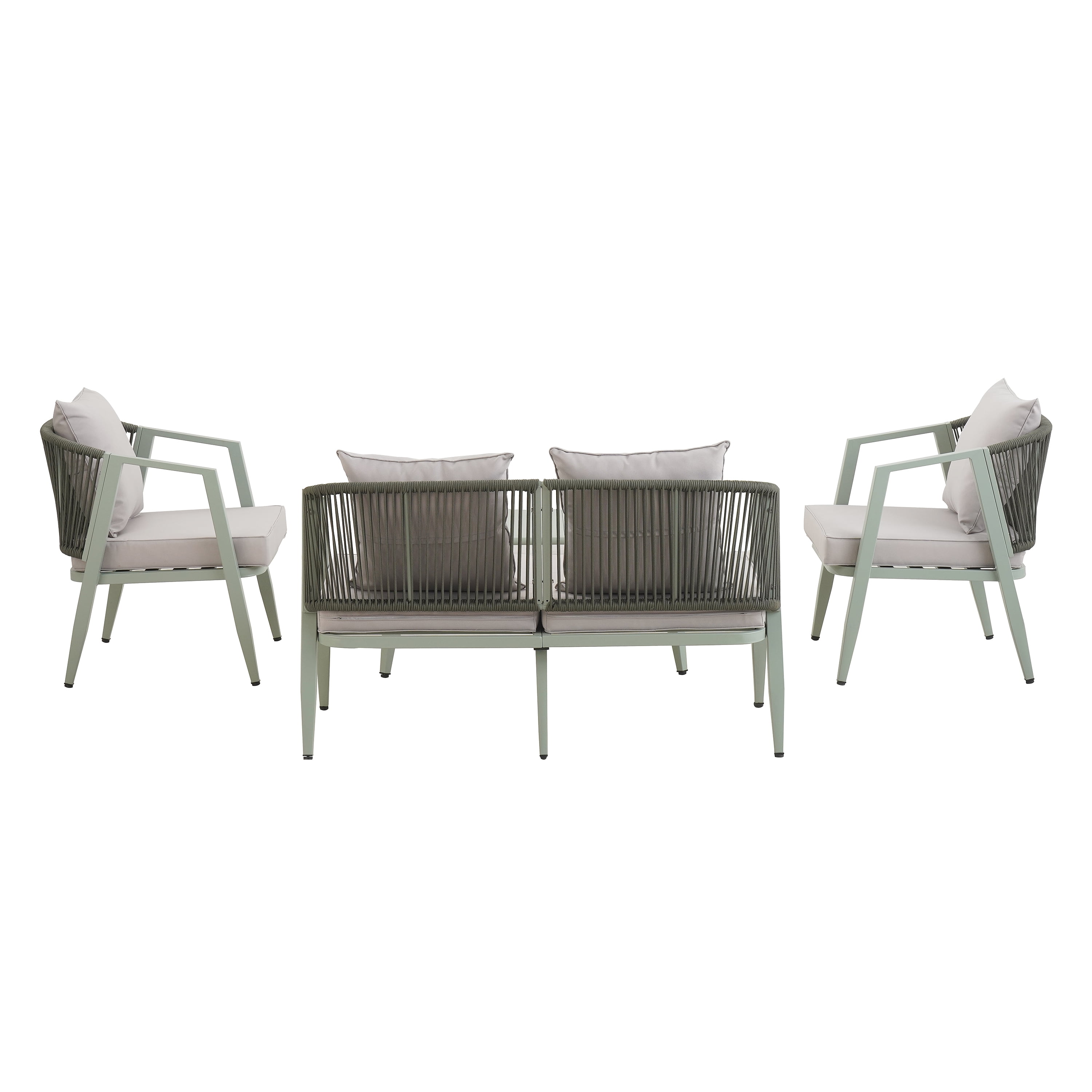 YIORTWO 4-Piece Outdoor Patio Furniture Set, Iron Frame Bistro Set with Cushioned Seating, Includes Table & Bench, for Garden, Poolside, Balcony - Green
