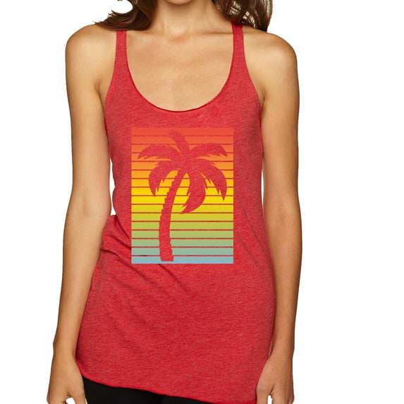 Tropical Palm Tree Silhouette | Womens Pop Culture Premium Tri-Blend Racerback Tank Top, Vintage Red, Medium