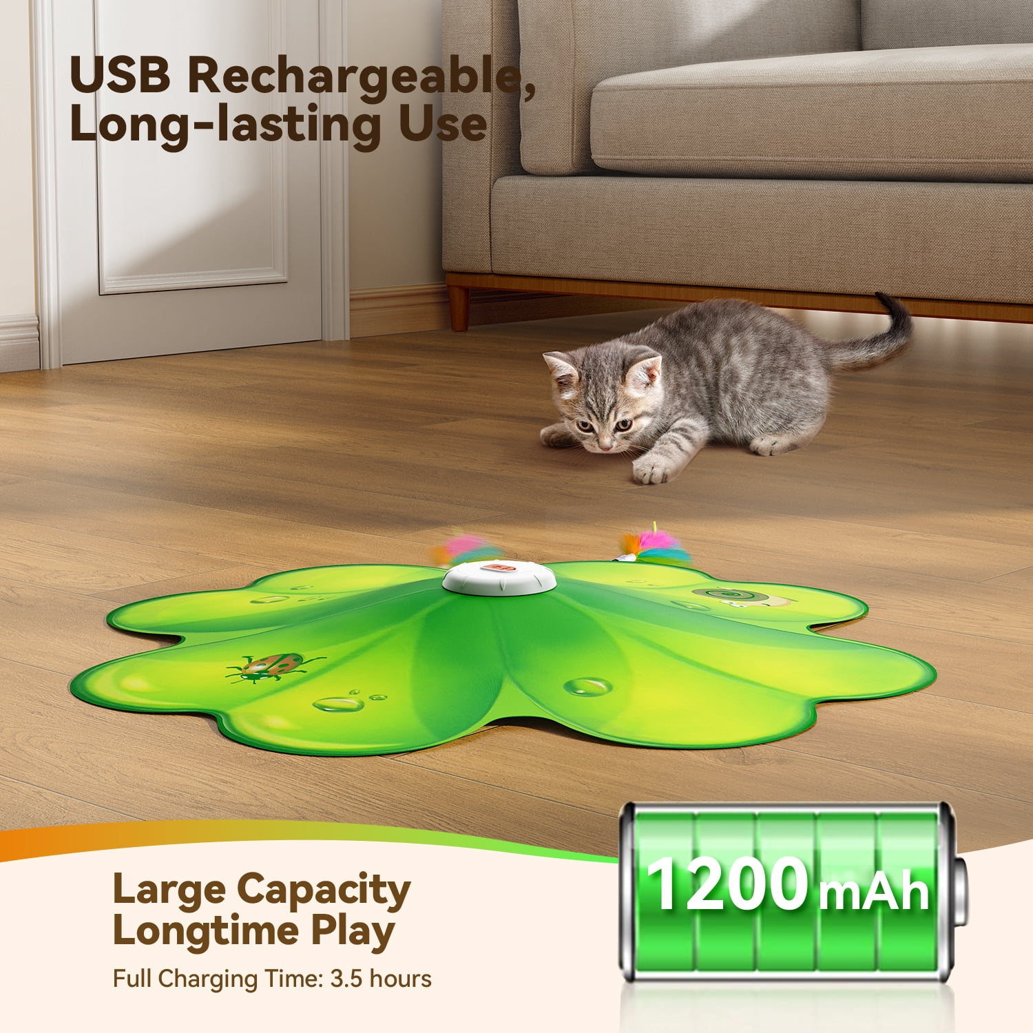 FeelNeedy 2 in 1 Interactive Cat Toys for Indoor Cats, Automatic Rechargeable Hide and Seek Cat Toy with Moving Concealed Feathers and Red Dot for Cats and Kittens Self Playing