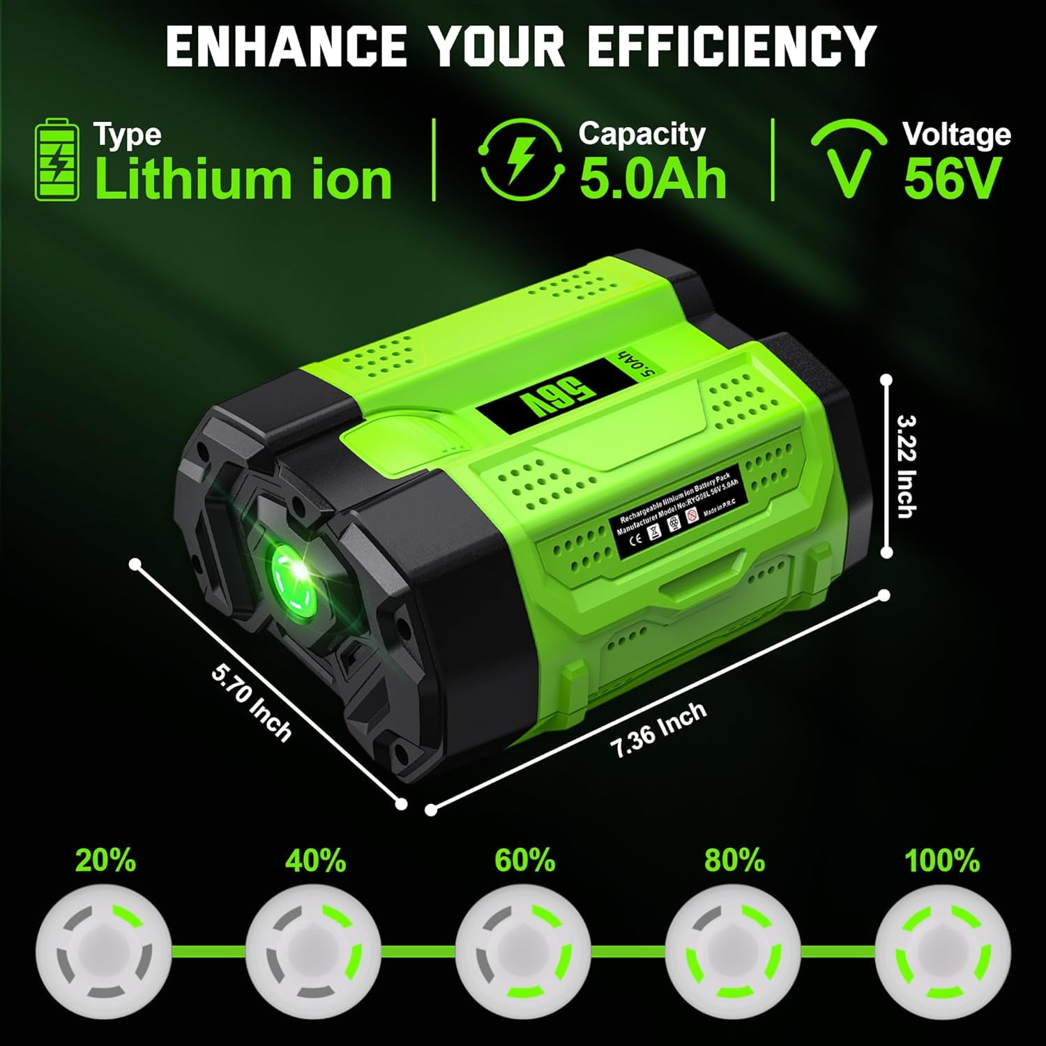 Power+ 5.0ah Battery and Charger Kit Replacement for EGO 56V Battery and Charger Combo Compatible with EGO 56 Volt Power Tools CS1604 CS1804 CS1403 HT2400 LB6504 LB5804 LB6500 LB4800 PH1400