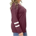 thumbnail image 4 of Spring Fall Women's Long Sleeve V-neck Casual Shirt Stripe Sleeve Loose Plus Size Tops, 4 of 5