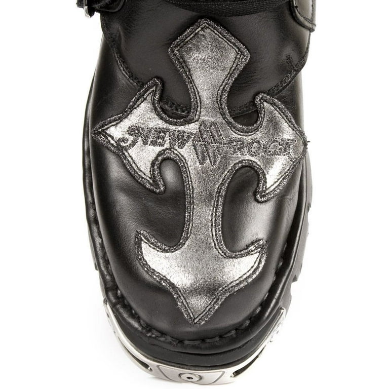 NEW ROCK 407-S1 Silver Cross BOOTS Black Leather Gothic Punk