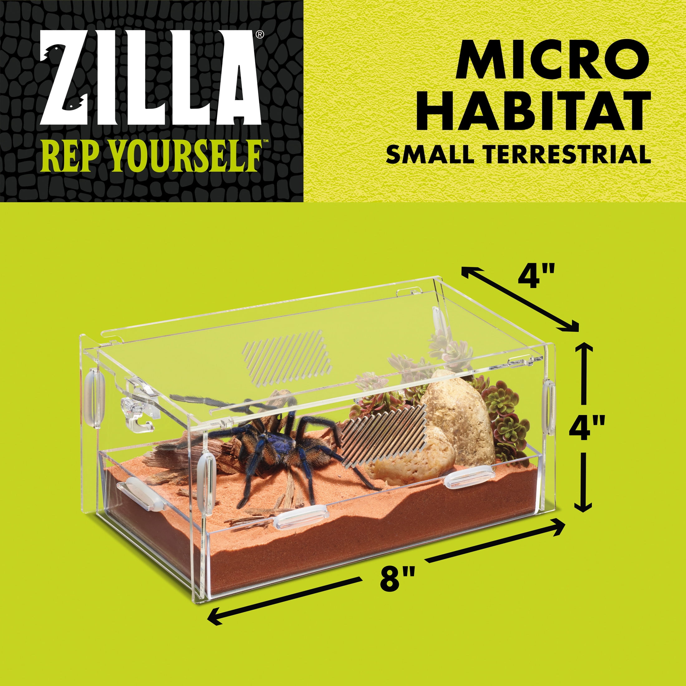 Zilla Micro Habitat Terrariums with Locking Latch Terrestrial for Reptiles, Acrylic, Small