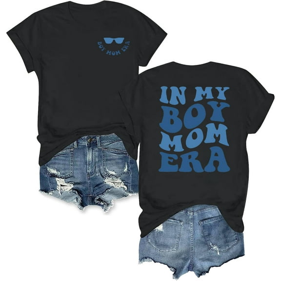 in My Boy Mom Era T-Shirt Cute Boy Mom Era Funny T-Shirt Women Casual Letter Print Short Sleeve Tee