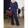 thumbnail image 5 of Women'S 2 Piece Outfits Suit Set Top Flared Pants Sets Business Pantsuits Blue [In Stock] XXXL, 5 of 7