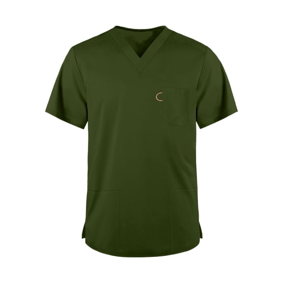 longantii Scrub Tops for Men Classic Short Sleeve V-Neck Top with 4 Pockets, Side Slits Army Green L