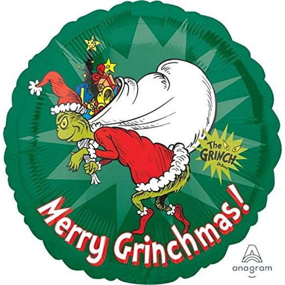 How The Grinch Stole Christmas Merry Grinchmas 18" Foil Balloon, Green Red