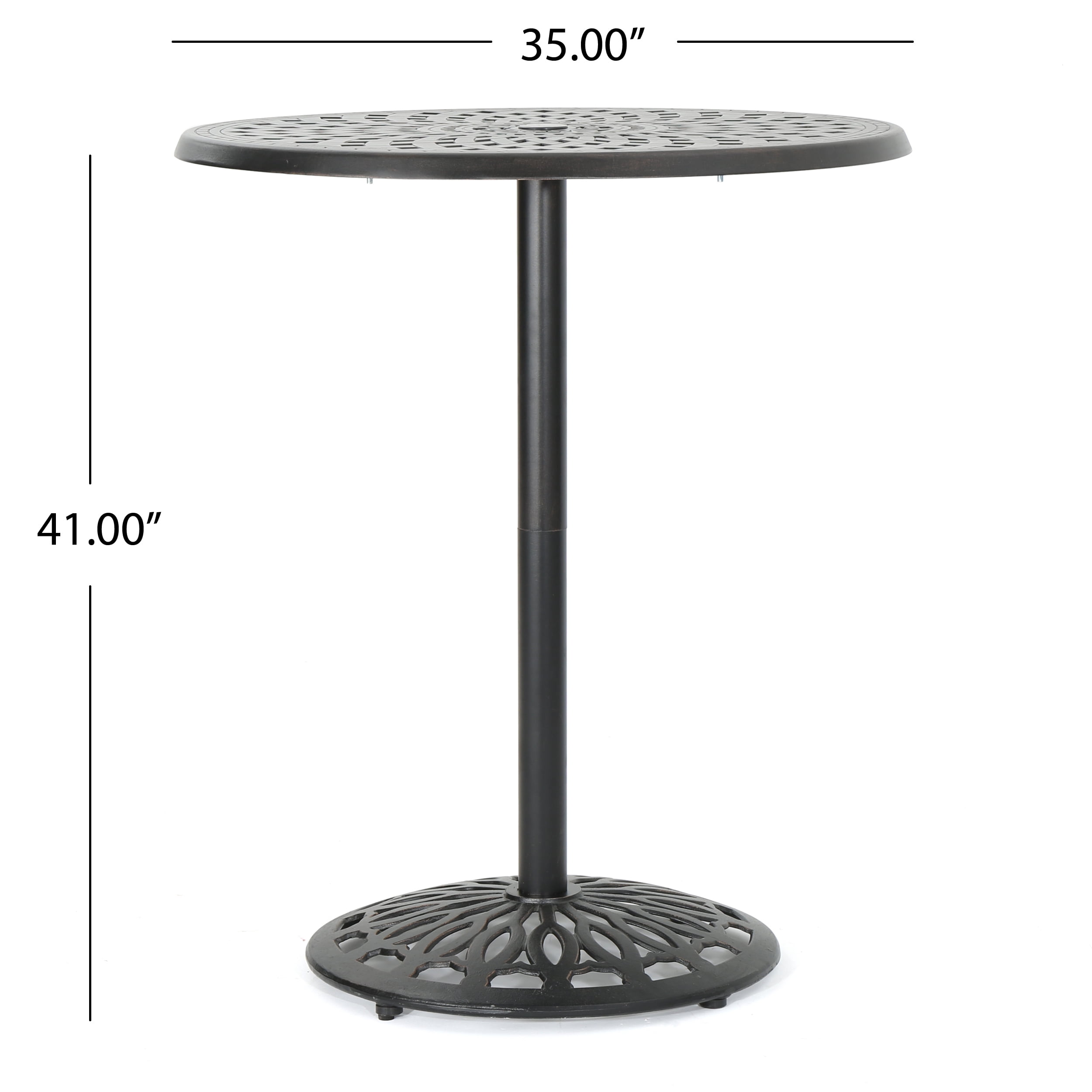 Outdoor Cast Aluminum Round Bar Table 35 Inch, Stable Height Desktop for Patio Garden, Bronze