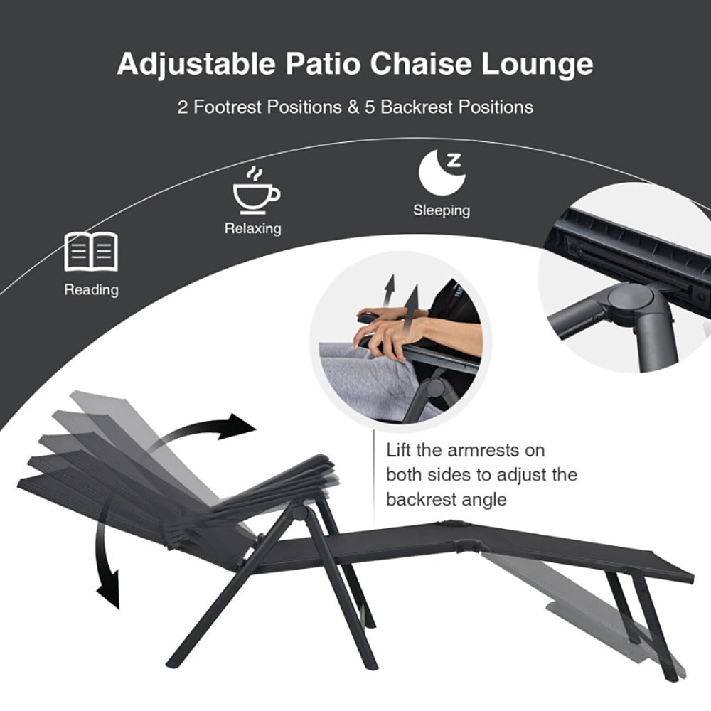 Aimee Lii 2 Pieces Foldable Chaise Lounge Chair with 2-Position Footrest, Patio Loungers, Black