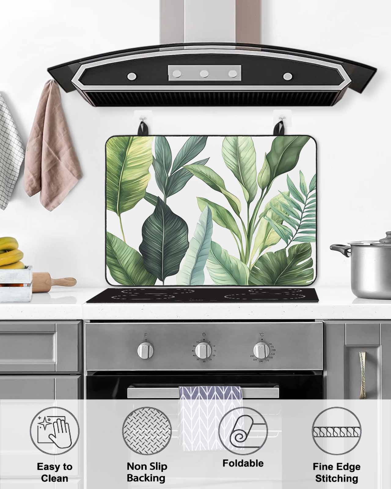 nqOlkjepod Large Induction Cooktop Protector Mat 36"x21", Palm Leaves Stove Top Covers for Electric Stove, Simple Summer Botanical Tropical Plants Stove Burner Cover Mats, Glass Top Stove Cover