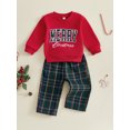 thumbnail image 5 of Toddler Baby Boy Christmas Outfit Long Sleeve Letter Embroidery Sweatshirt Gingham Plaid Pants Set Fall Winter 2Pcs Smocked Clothes, 5 of 10