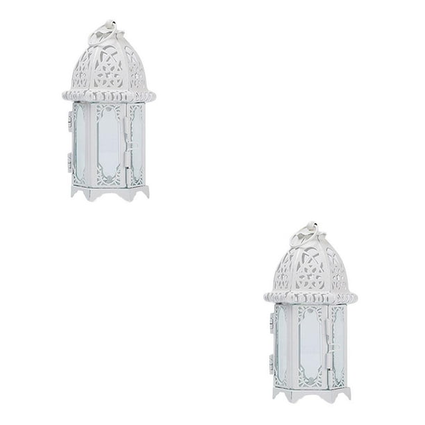 Candelabro marroquí Cateissary de cristal portavelas hueco de metal vidrio blanco y transparente 2Conjunto