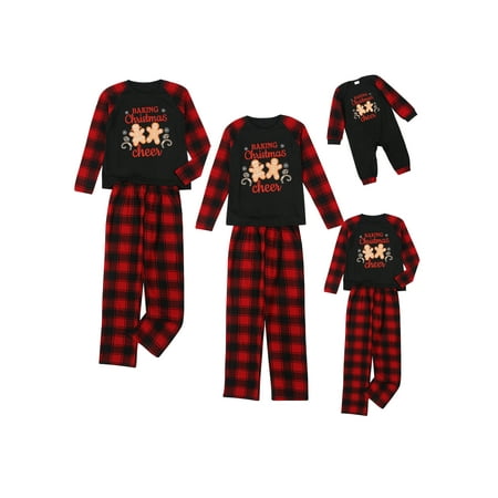 

Family Christmas Matching Sets Plaid Letter Print Long Sleeve Pullover+ Long Pants Holiday Family Matching Clothes Sets
