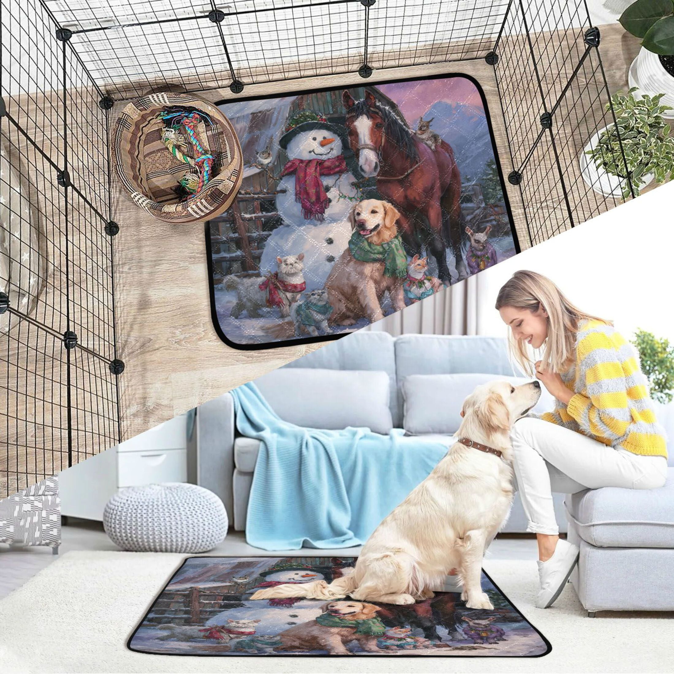Qxltty Farm Snowman Cat litter Pads Pet Set of 3 Diaper Mats Center Anti-leakage Layer Absorbent Soft and Comfortable