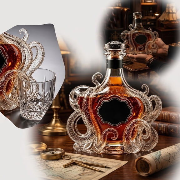 Spiced Rum Glass Decanter Gothic Vintage Liquor Bottle for Home Bar Party Favors Decorations Holiday Gift Kitchen Dining Table Decor Whiskey