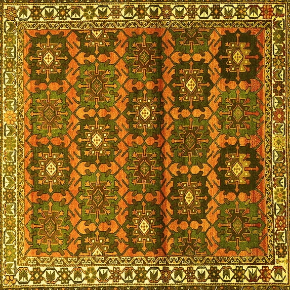 Ahgly Company Indoor Square Persian Yellow Traditional Area Rugs, 7' Square