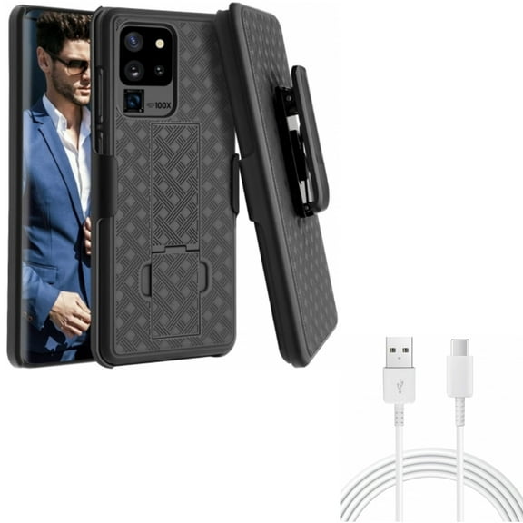 10ft USB-C Cable w Case Belt Clip for Samsung Galaxy S20 Ultra - Type-C Charger Cord Power, Holster Swivel Cover fits Samsung Galaxy S20 Ultra