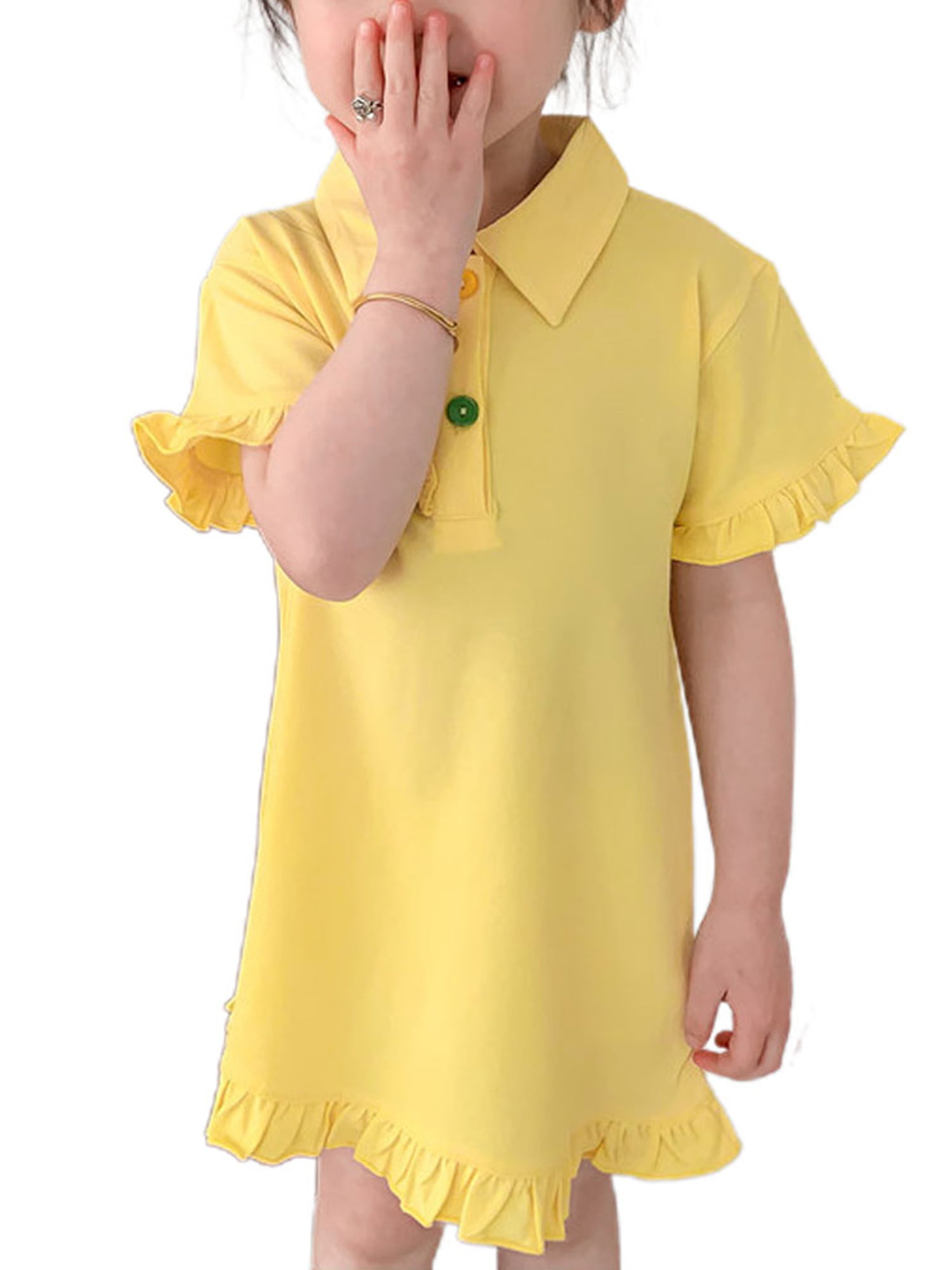 NWT Toddler Little Girls Khaki Ruffle Sleeve Collar Polo T-shirts Summer Dress 