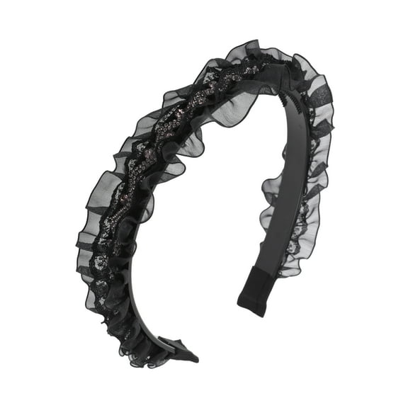 Unique Bargains 1 Pc Ruffles Rhinestone Headbands for Women Black