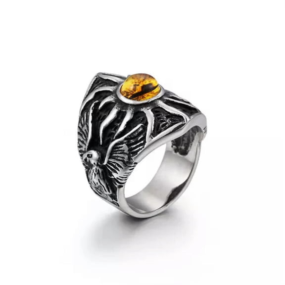 HOOUN Vintage Eagle God Eye Ring Stainless Steel Gothic Sun Eye Men's Biker Punk Ring-8
