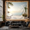 thumbnail image 6 of Mediterranean Coastal Terrace, Ocean & Palm Vistas, Serene Calming Minimalist for Beach Lovers, Coastal Home Decor Housewarming Gift Tapestry Wall Hanging for Bedroom, Living Room, 6 of 7