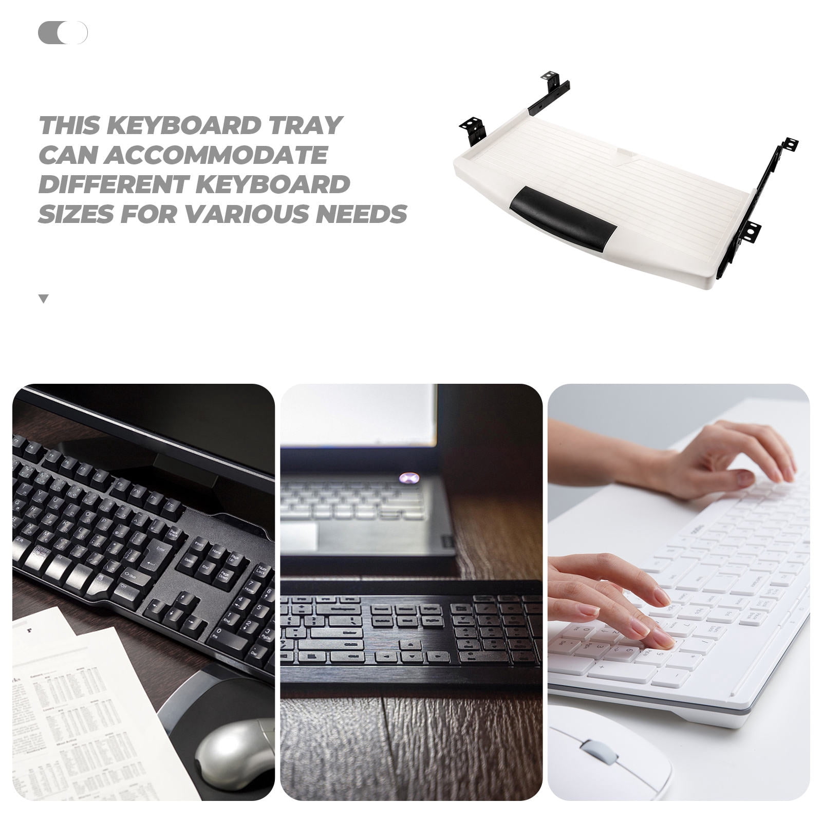 ETHZZLE 1Set White Keyboard Tray Under Desk Slide Out with Full Extension Drawer Slides