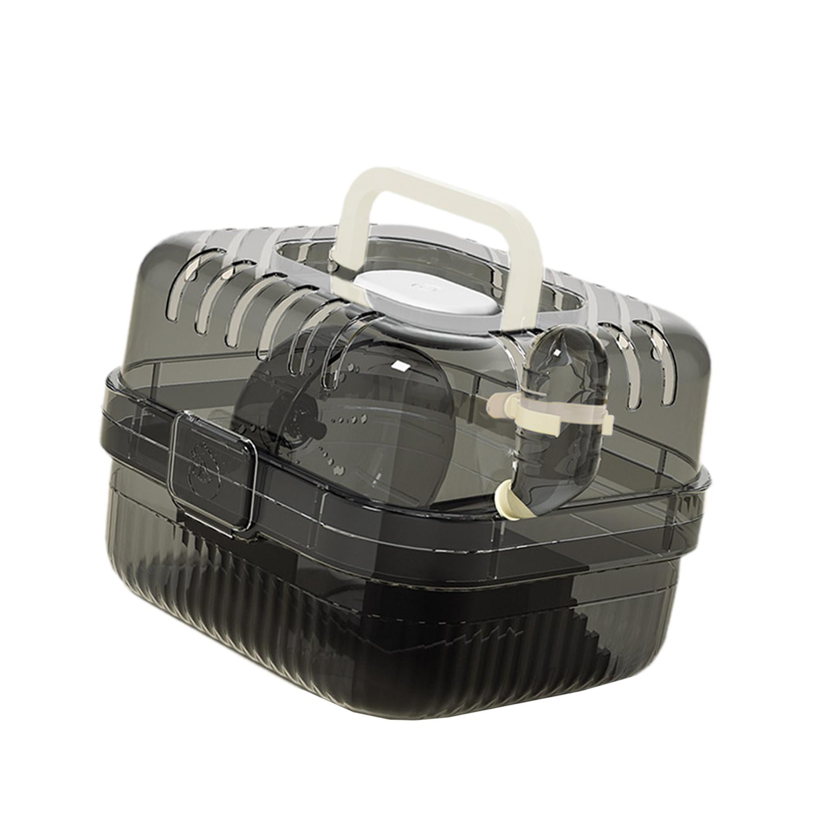 balikha Hamster Cage Transport Box with Light Handle in The Event of A Small Portable Cage for Pets with Water Bottle for Bunny Mouse Black