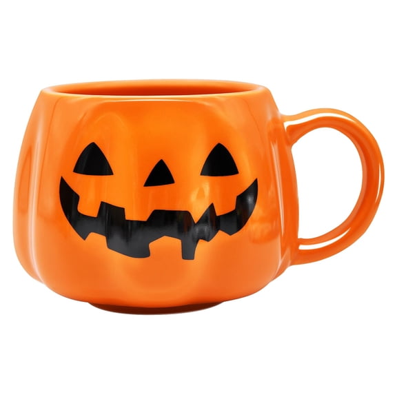 Halloween Jack O Lantern Ceramic Mug, Pumpkin Face Coffee Cup, 3.14X3.34" Festive Tabletop Drinkware, Cute Themed Beverage Container, Decorative Mug for Birthday Gathering and Holiday Gift