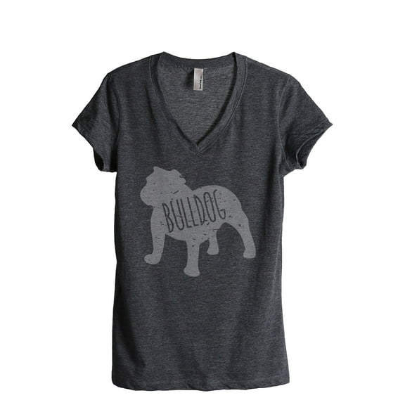 Thread Tank Bulldog Dog Silhouette Women's Relaxed V-Neck T-Shirt Tee Charcoal Large