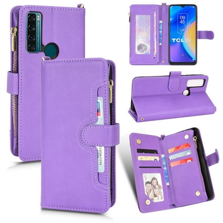 Case for TCL 20 SE Cover Zipper Magnetic Wallet Card Holder PU Leather Flip Case - Purple