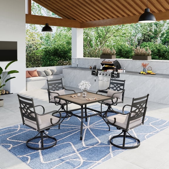 SUMMIT LIVING 5 Pieces Outdoor Patio Dining Set with 4 Pieces Swivel Chairs with Cushion & 1 Piece Table for Yard